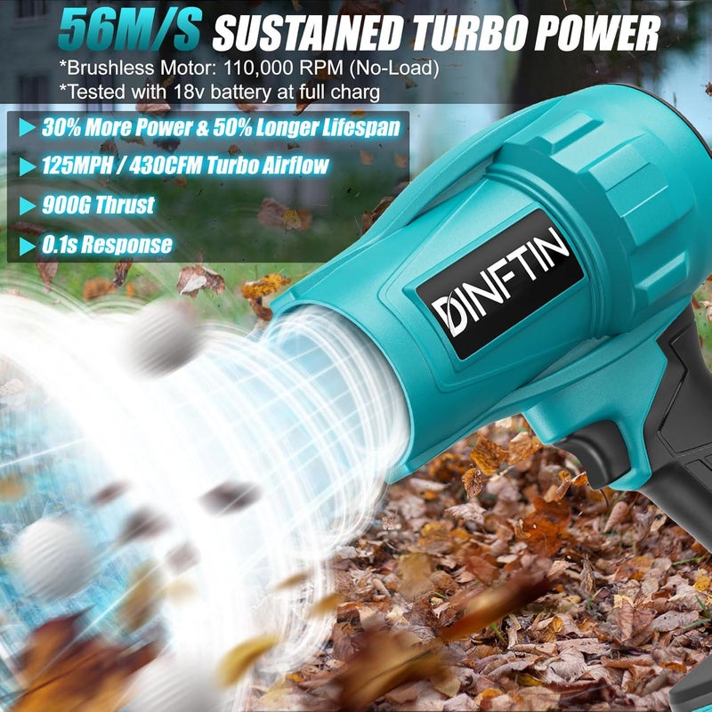 Dinftin Brushless Cordless Leaf Blower Compatible for Makita 18V Battery(Tool Only), 125MPH 430CFM Variable Speed Turbo Blower, Lightweight Handheld Blower for Lawn, Garage, Snow, Patio - Image 3